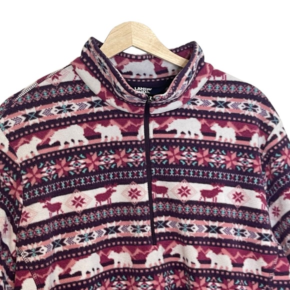 Lands' End 1/4 Zip Fleece Fair Isle Pullover Sweatshirt Size 3X Mock Neck Pink - Picture 6 of 12